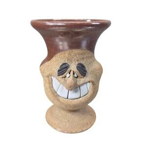 Ugly Face Pottery Mug Handmade Hand‎ Sculpted Folk Art Coffee Cup Tea Funny Vtg